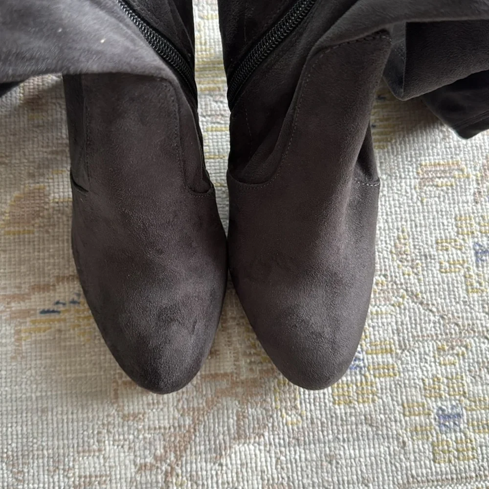 Sam Edelman Kent Microsuede Dark Grey Over the Knee Boots Size 6